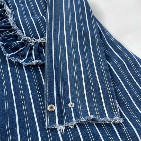 ZARA Denim Blue and White Long Sleeve Frills and Ruffles Shift Dress Size Small - Picture 7 of 10